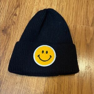 Black Beanie with Yellow Smiley Patch